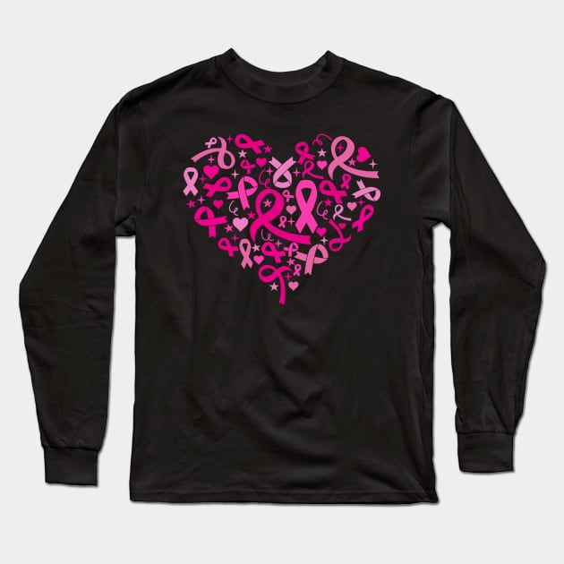 Breast Cancer Awareness Heart Long Sleeve T-Shirt by SVGBistro